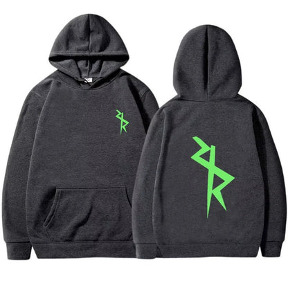 Unisex Kapuzenpullover mit Kängurutasche und neongrünem/rotem Aufdruck
