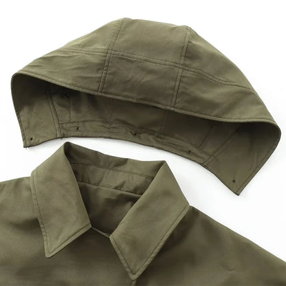 Kurze Jacke mit Kapuze für Damen, lockerer Schnitt, Khakigrün