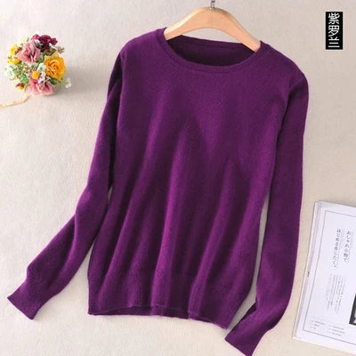 Women's Crew Neck Long-Sleeve Basic Knit Sweater in Many Colors