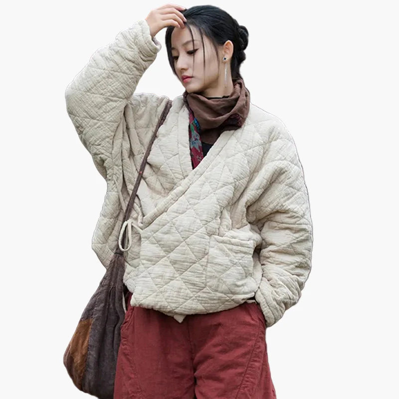 Damen Vintage Kimono-Jacke im Oversize-Look – Lässige Steppjacke für Alltag und Freizeit