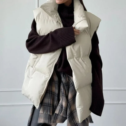 Women's Puffer Vest Stand-Up Collar Gray Black Apricot