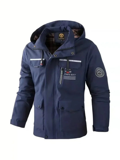 Herren Winterjacke mit Kapuze Winddicht Warm Gefüttert Mehreren Taschen