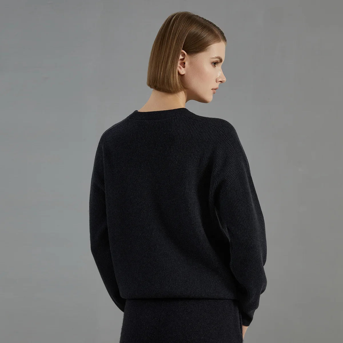 Women's ribbed crew-neck knit sweater