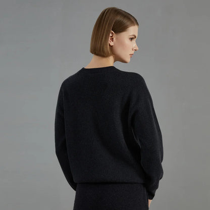 Women's ribbed crew-neck knit sweater