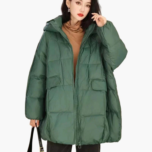 Women's Oversize Quilted Jacket with Hood – Fashionable Winter Coat for Everyday & Leisure