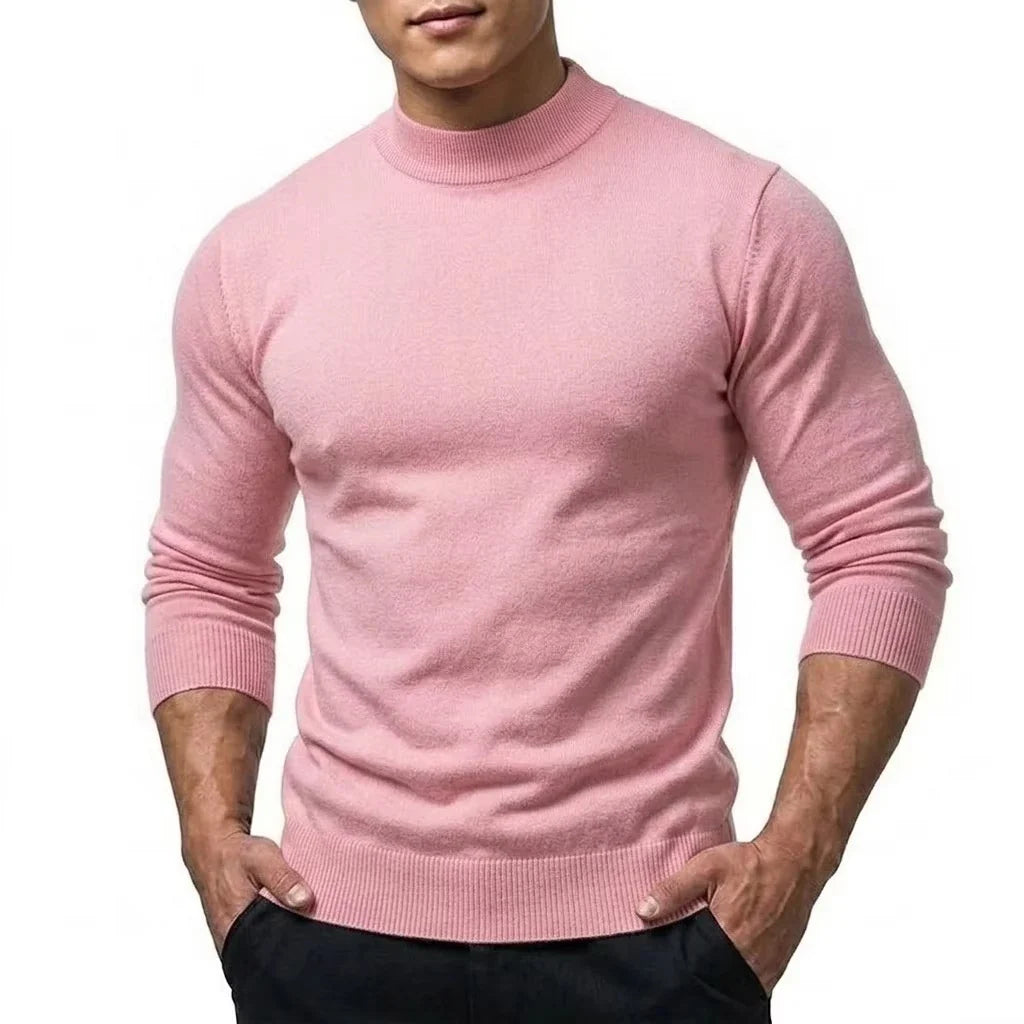 Men's long-sleeve turtleneck knit sweater with ribbed cuffs, slim fit