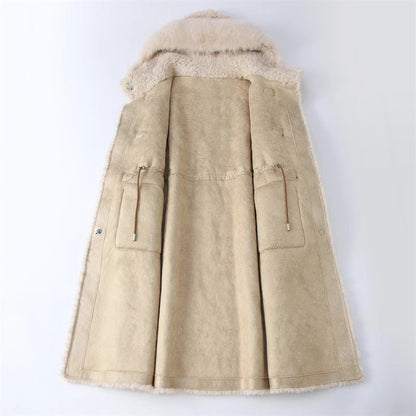 Damen Dufflecoat im Teddy-Stil mit Kapuze und Fellkragen Beige