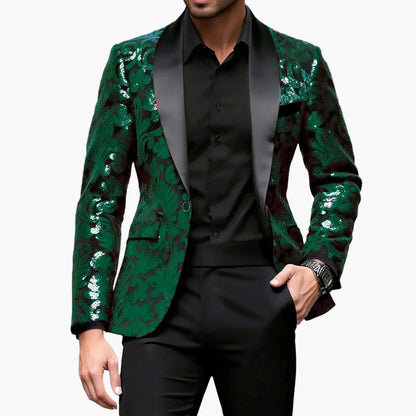 Men's Tuxedo Jacket – Elegant Party Blazer with Glitter Sequins and Modern Shawl Collar for Festive Occasions