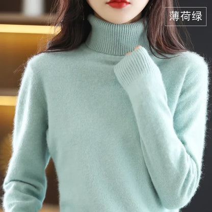 Women's turtleneck sweater long sleeves fine-knit sweater soft material