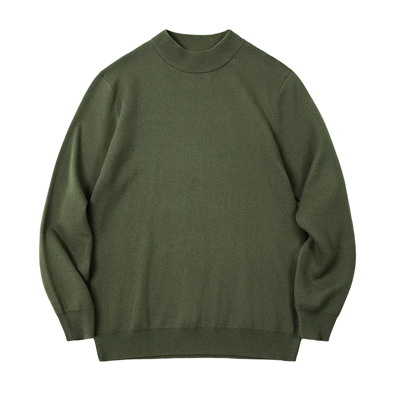Men's mock-neck fine-knit sweater long-sleeve solid color