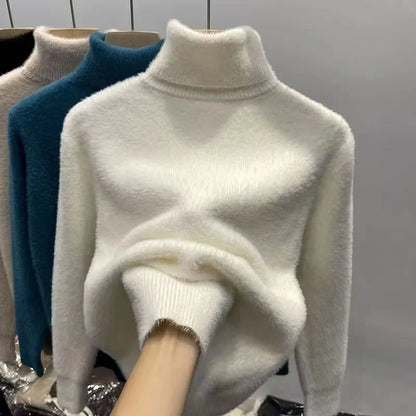 Soft women's turtleneck sweater long sleeves knitted sweater fuzzy sweater