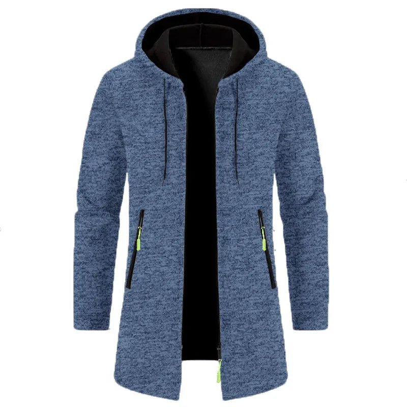 Herren Cardigan Strickjacke mit Kapuze und Reißverschlusstasche, Langarm