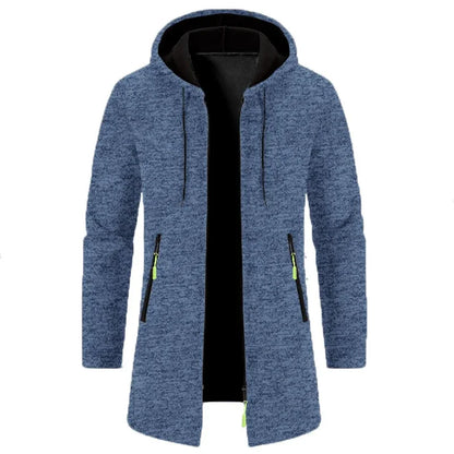 Herren Cardigan Strickjacke mit Kapuze und Reißverschlusstasche, Langarm