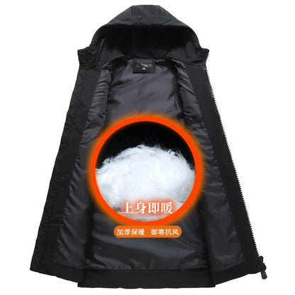 Men's Black Winter Parka with Hood and Striped Sleeves