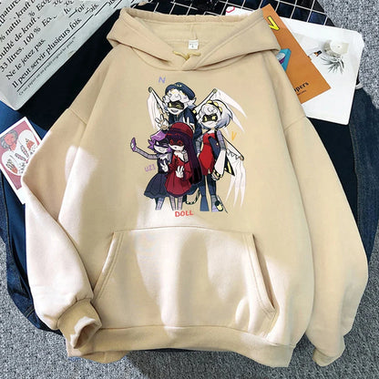 Hoodie mit Kapuze und Anime-Figuren Print Schwarz Unisex