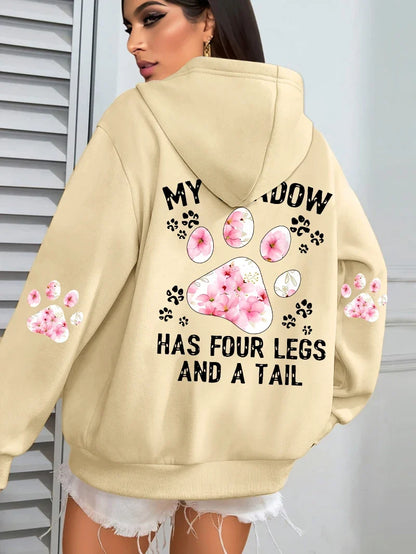 Women's hoodie with hood and animal motif - "My Shadow Has Four Legs And A Tail"