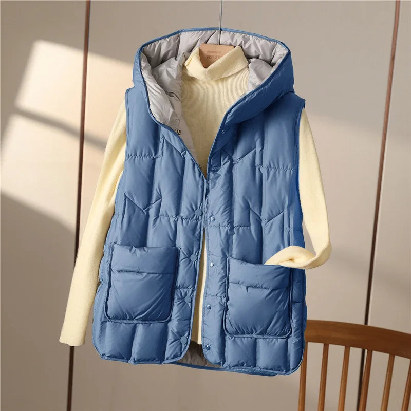 Padded Vest with Hood Women's Quilted Vest with Pockets