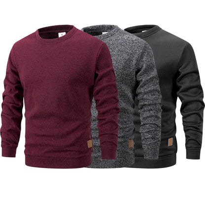 Men's crew-neck sweater melange knit look long-sleeve basic shirt