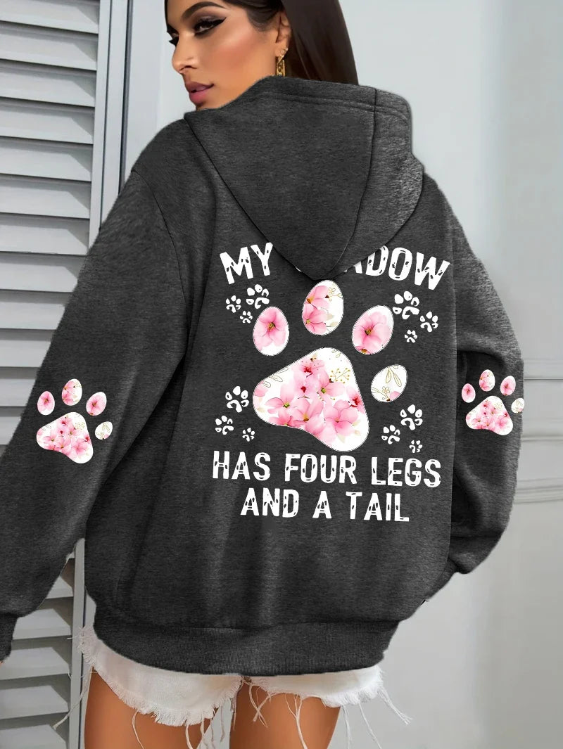Women's hoodie with hood and animal motif - "My Shadow Has Four Legs And A Tail"