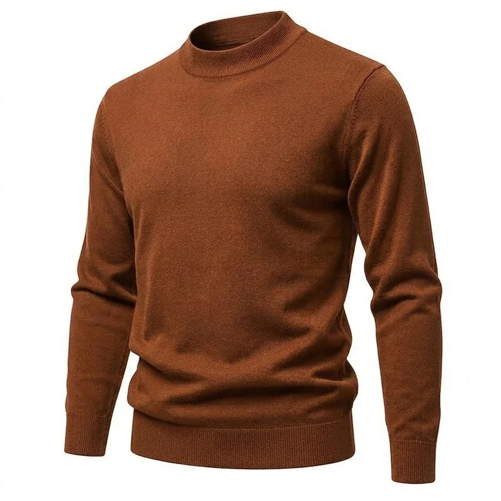 Men's long-sleeve mock-neck basic knit sweater