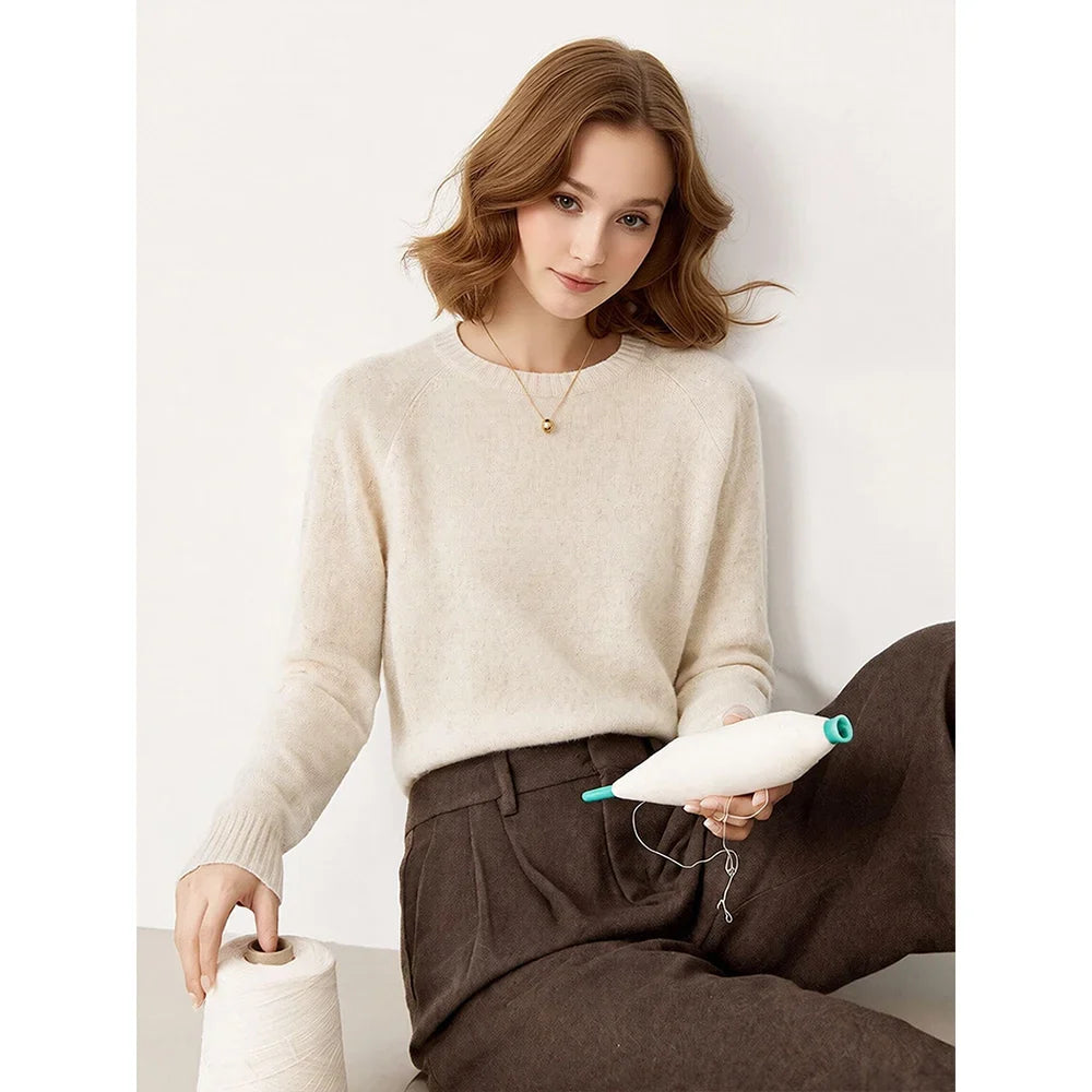 Women's Crew-Neck Sweater Long-Sleeve Basic Knit Sweater