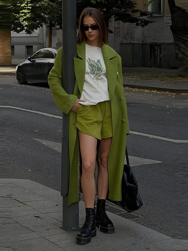 Women's long double-breasted coat with wide sleeves
