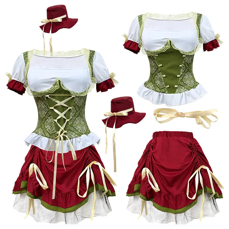Women's dirndl costume with corset-style top & skirt in traditional costume style