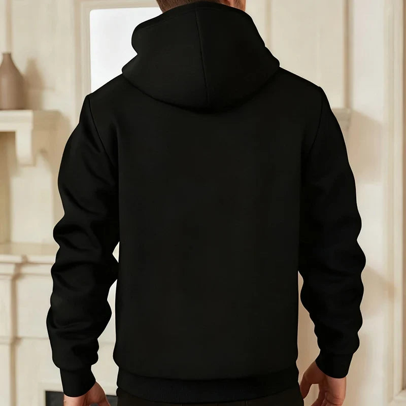 Lined men's hoodie, winter jacket with zip closure, hooded jacket, black