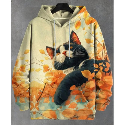 Hoodie with cat print and kangaroo pocket – Various designs