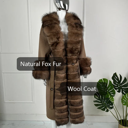 Women's Brown Winter Coat with Fur Collar and Fur Trim