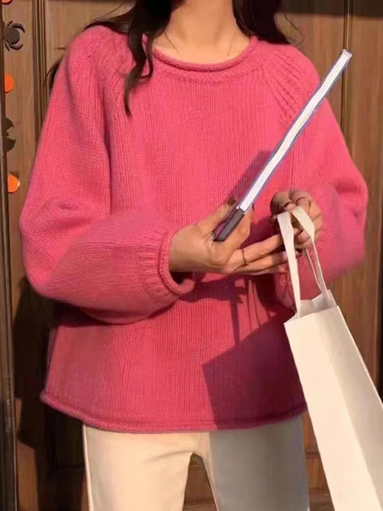 Women's Oversized Crew-Neck Sweater with Wide Sleeves