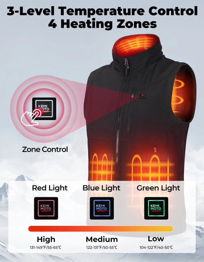 Black heated vest for women and men with stand-up collar