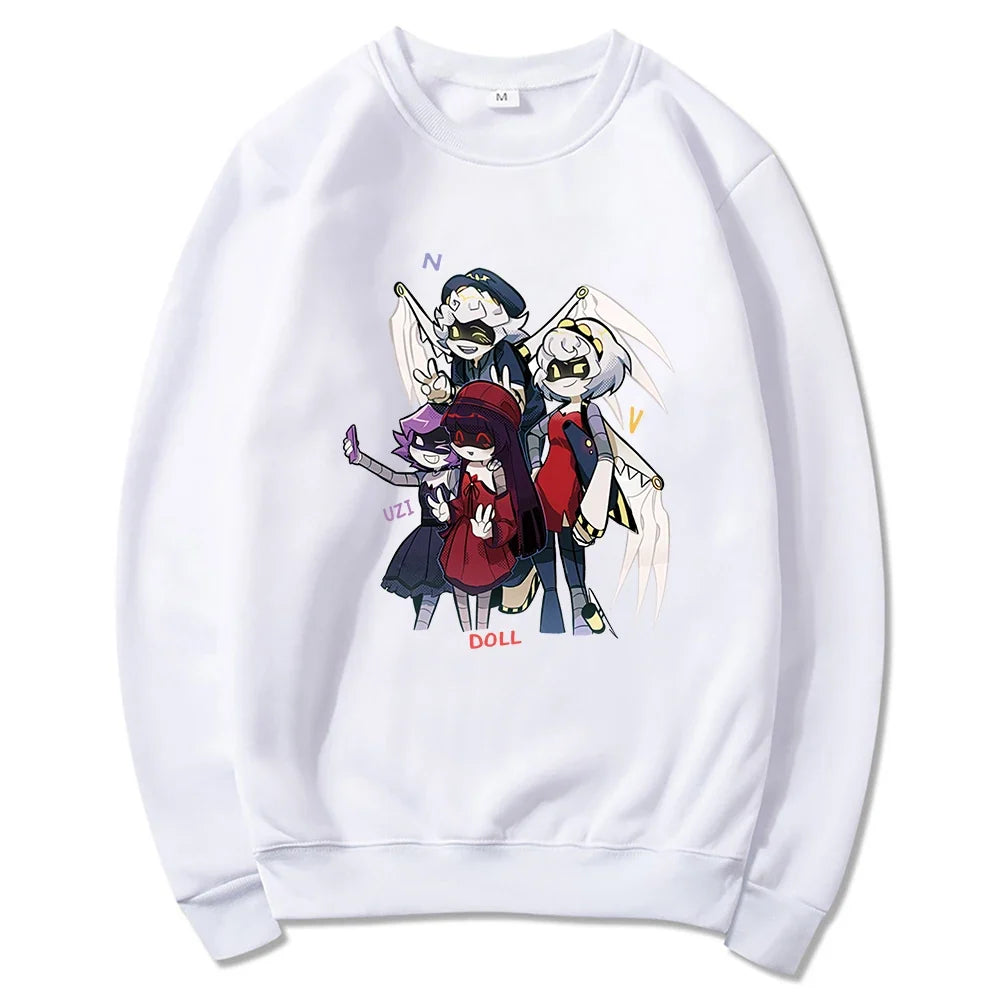 Hoodie mit Kapuze und Anime-Figuren Print Schwarz Unisex