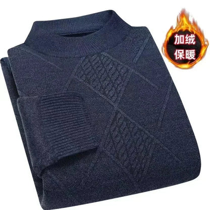 Men's turtleneck knitted sweater with diamond pattern, warm for winter