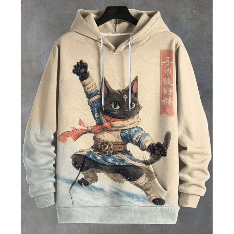 Hoodie with cat print and kangaroo pocket – Various designs