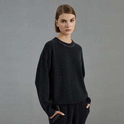 Women's ribbed crew-neck knit sweater