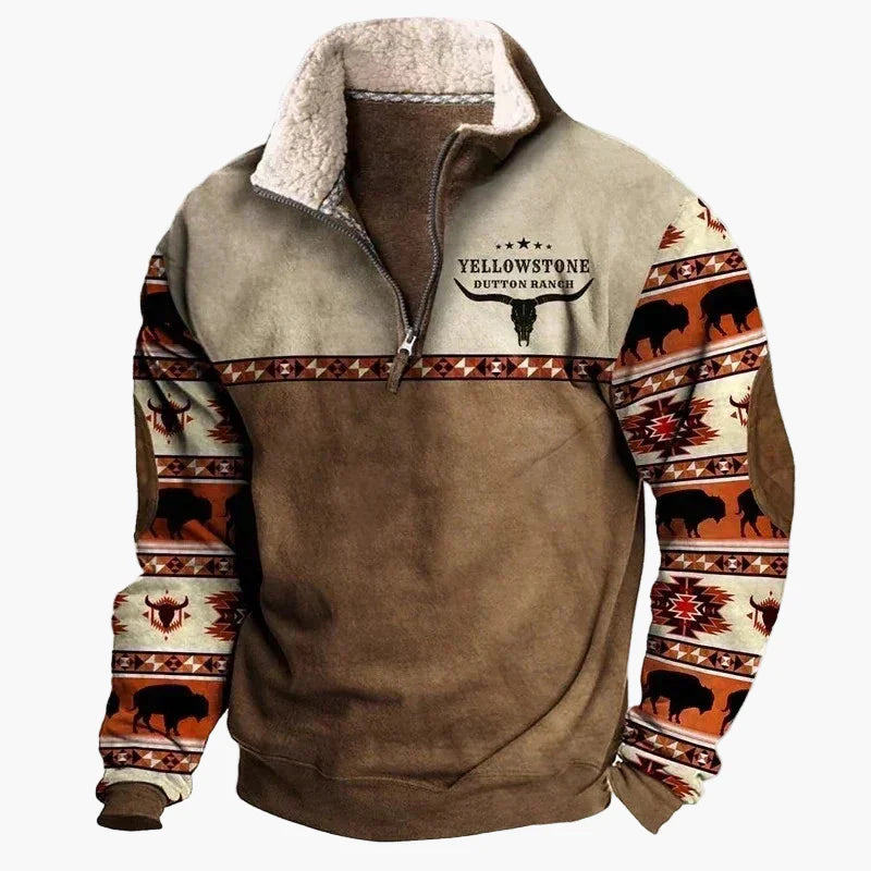 Men's sweater in western style with half zipper and Aztec pattern – perfect for outdoor and leisure