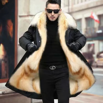 Men's winter parka with removable faux-fur lining and hood