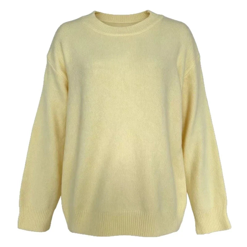 Yellow women's sweater, crew neck, long sleeve, relaxed fit
