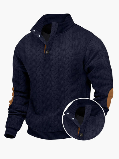 Herren Strickpullover mit Stehkragen und Ellenbogenpatches – Lässiger Winter-Sweater für Alltag und Outdoor