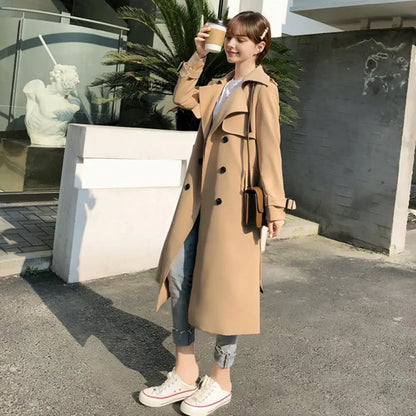Eleganter Damen Trenchcoat mit Gürtel und Doppelreiher, langer Mantel für Übergang