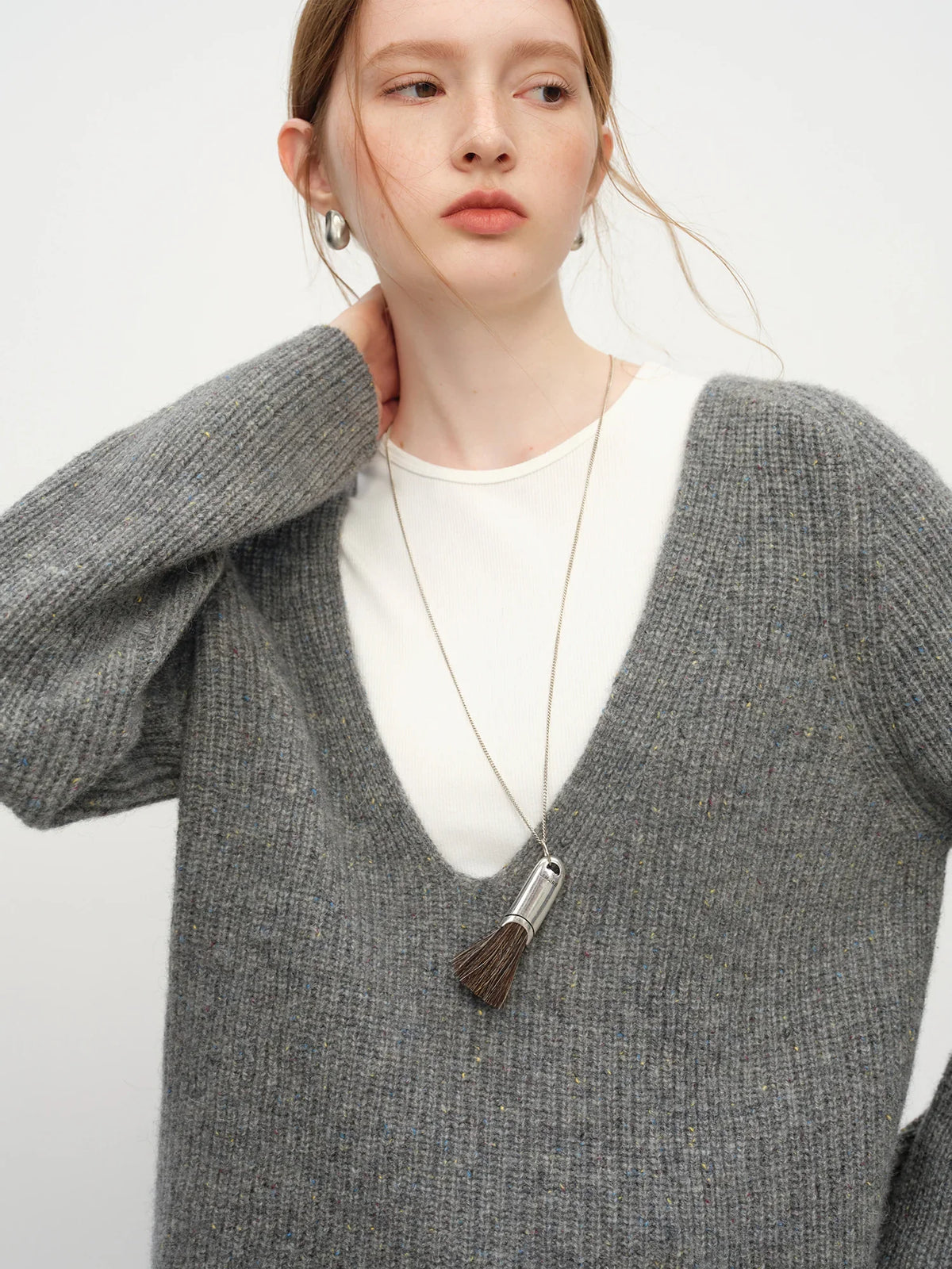 Damen Rib-Strickpullover V-Ausschnitt Tiefer Ausschnitt