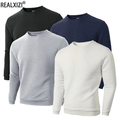 Herren Sweatshirt mit Rautenmuster Langarm Rundhals