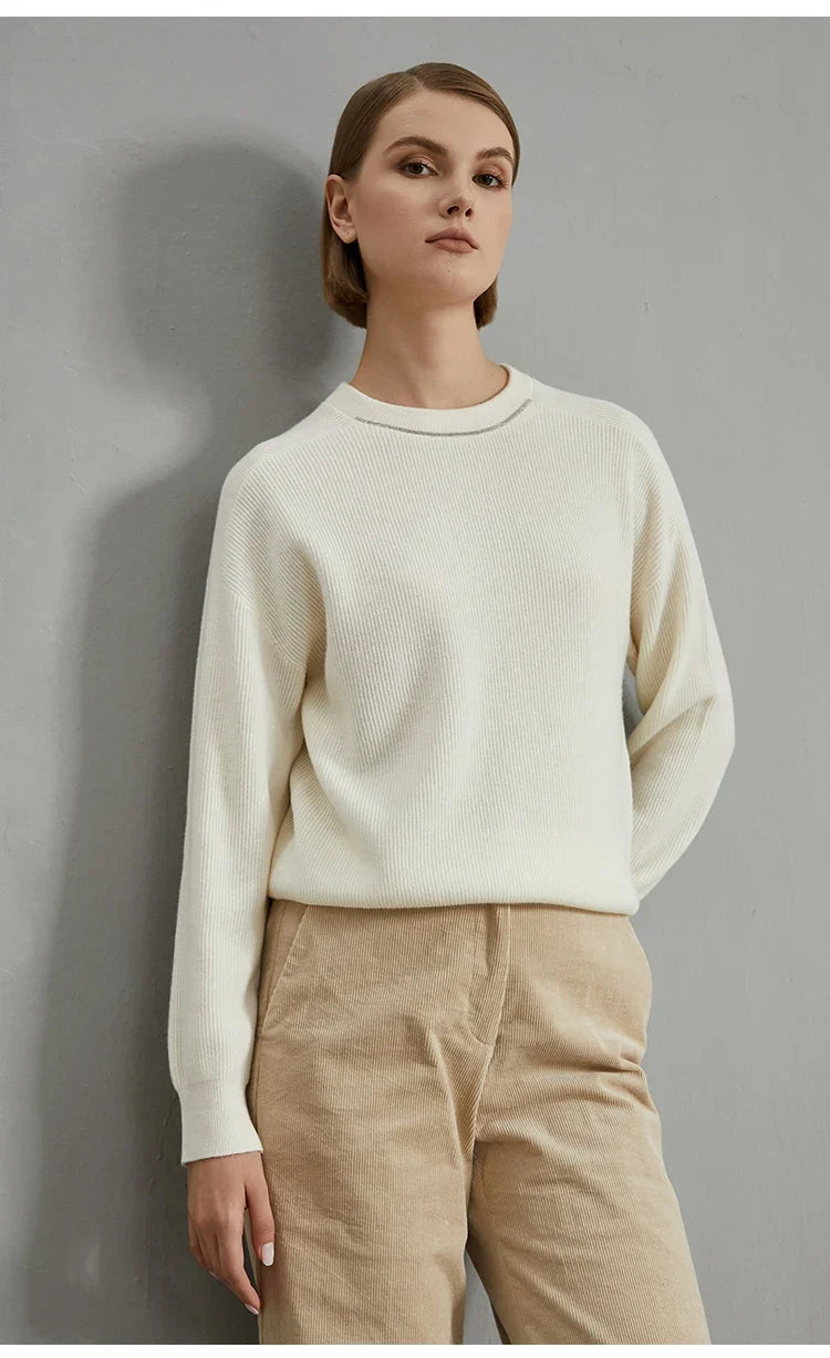 Women's ribbed crew-neck knit sweater