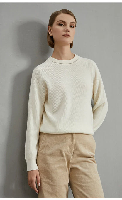 Women's ribbed crew-neck knit sweater