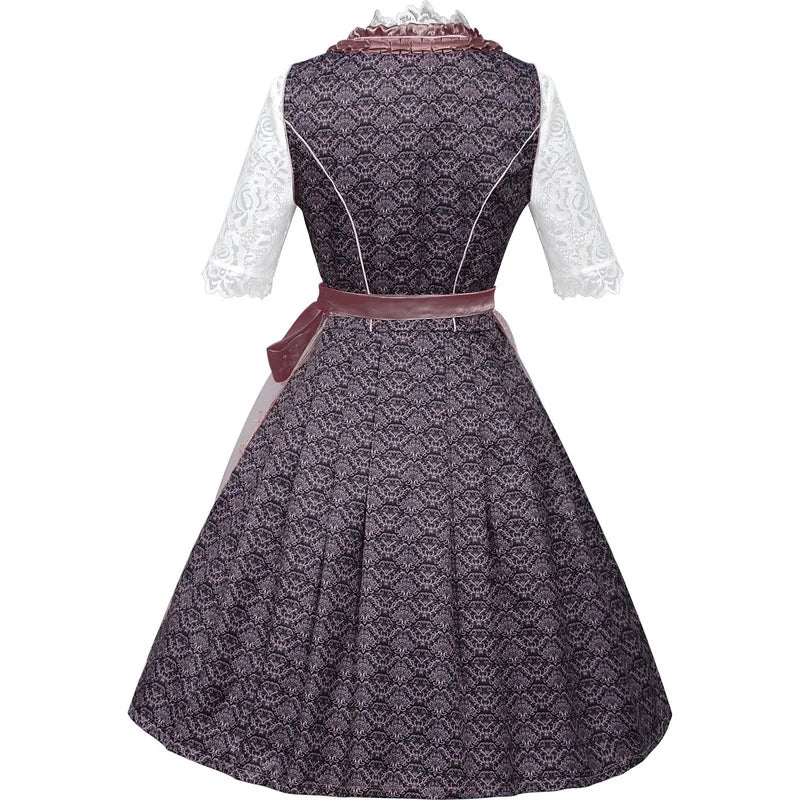 Dirndl Damen Grau-Rosa Spitze Trachtenkleid 3-teilig