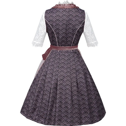 Dirndl Damen Grau-Rosa Spitze Trachtenkleid 3-teilig