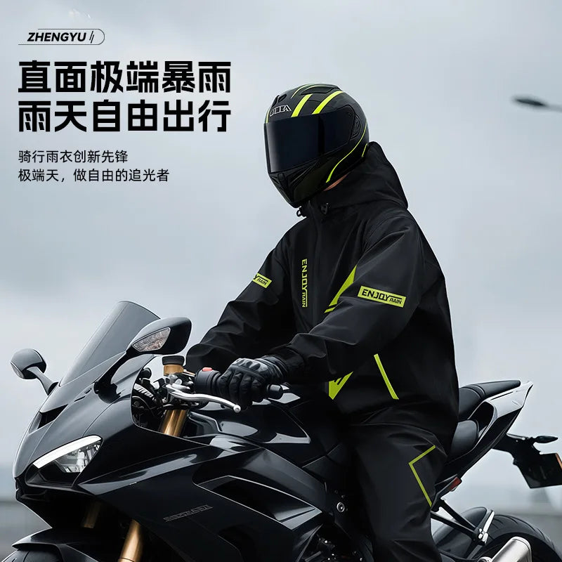Regenanzug Herren Wasserdicht Neon Grün Schwarz Motorrad Regenbekleidung Set