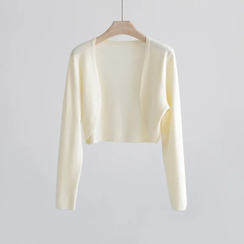 Damen Kurzstrickjacke Bolero dünn Langarm einfarbig