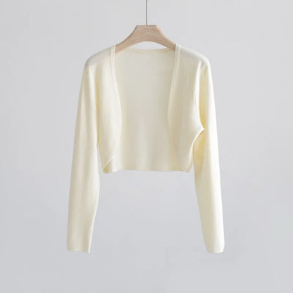 Damen Kurzstrickjacke Bolero dünn Langarm einfarbig